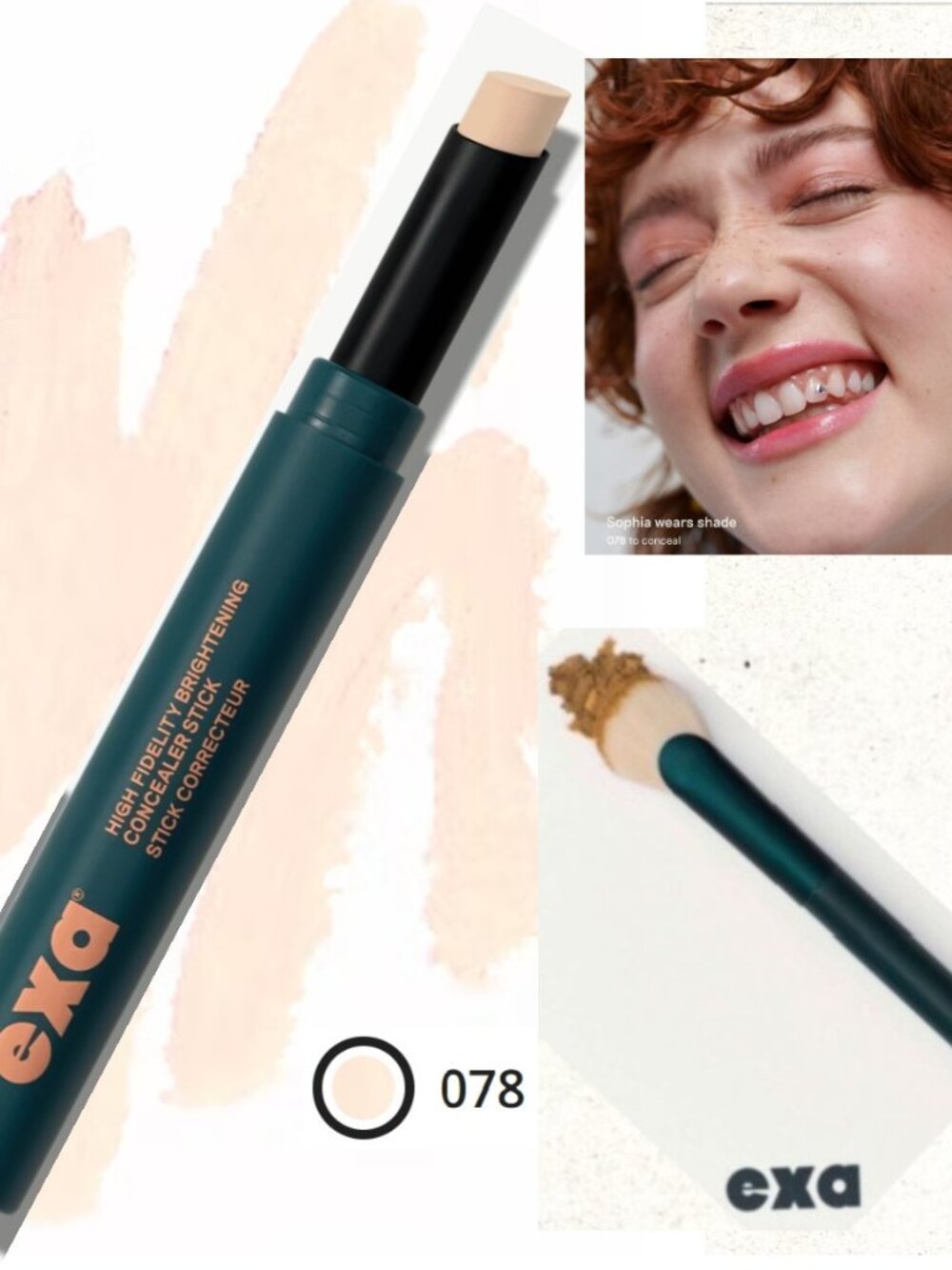 EXA High Fidelity Brightening Concealer Stick* ~ 078 (Light/Warm) .05oz NIB